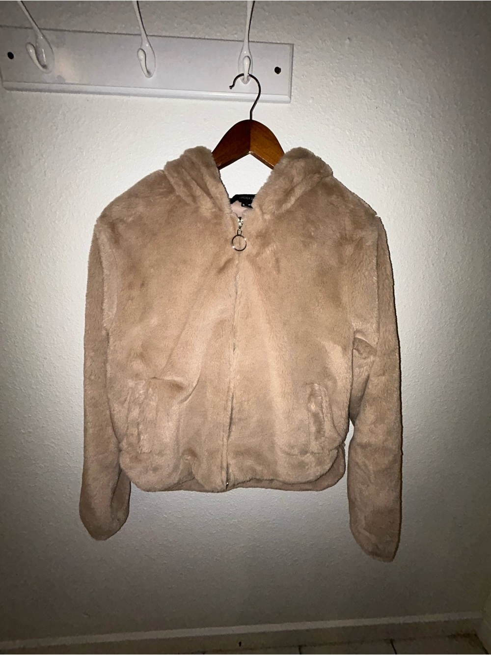 Forever 21 Plush Hooded Jacket - Tan